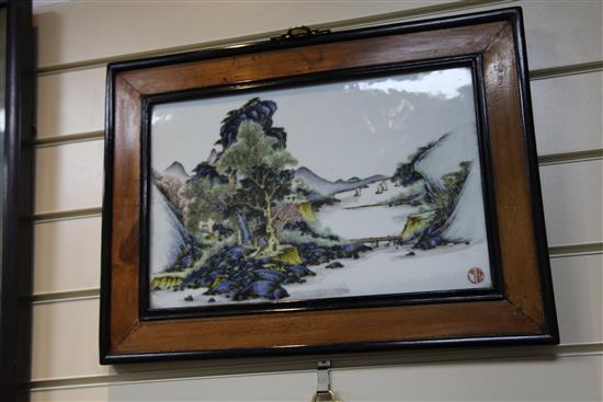 Two Chinese famille rose porcelain landscape plaques, Republic period,
